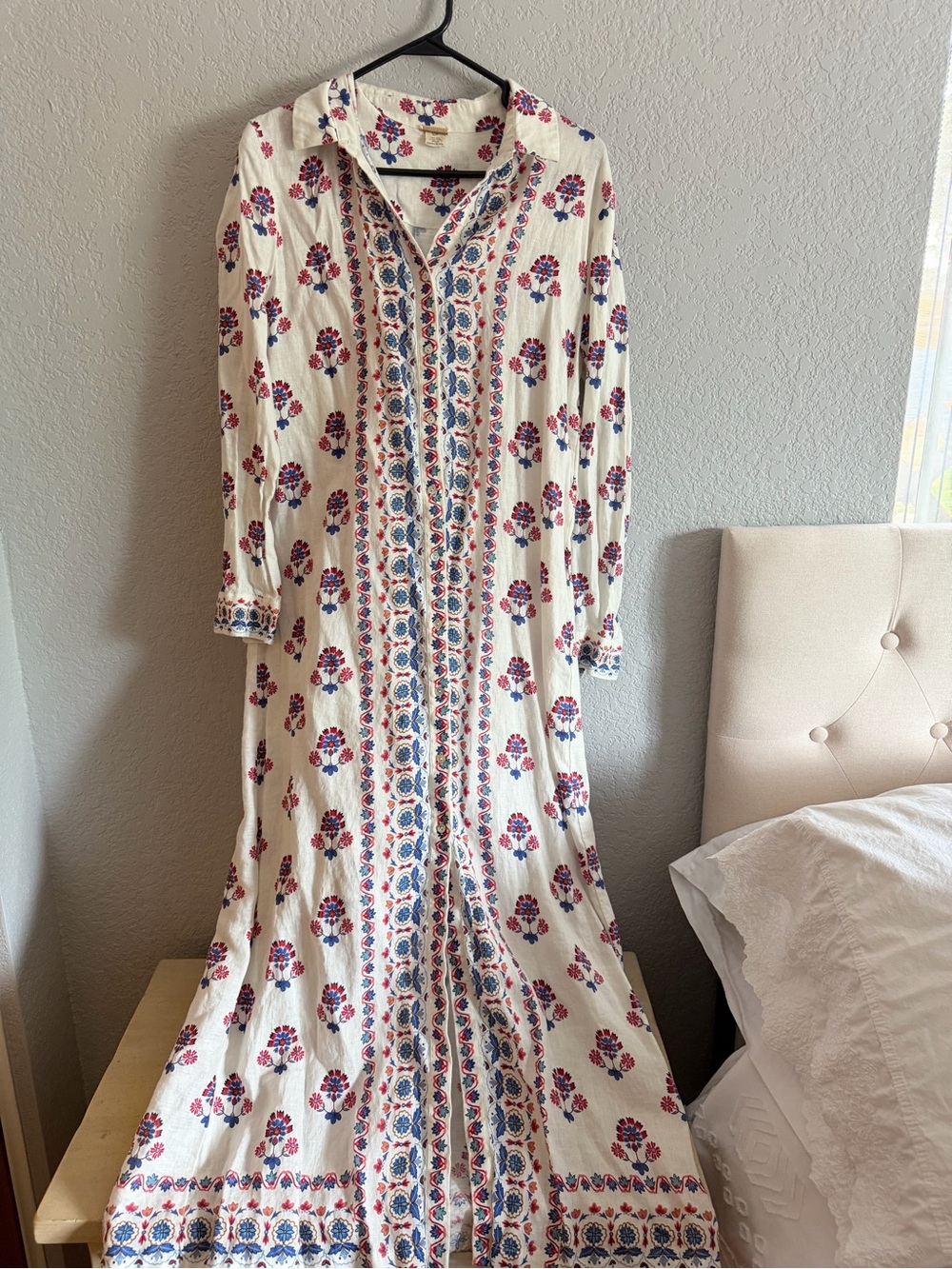 Magaschoni Linen Floral Shirt Dress Boho Maxi S